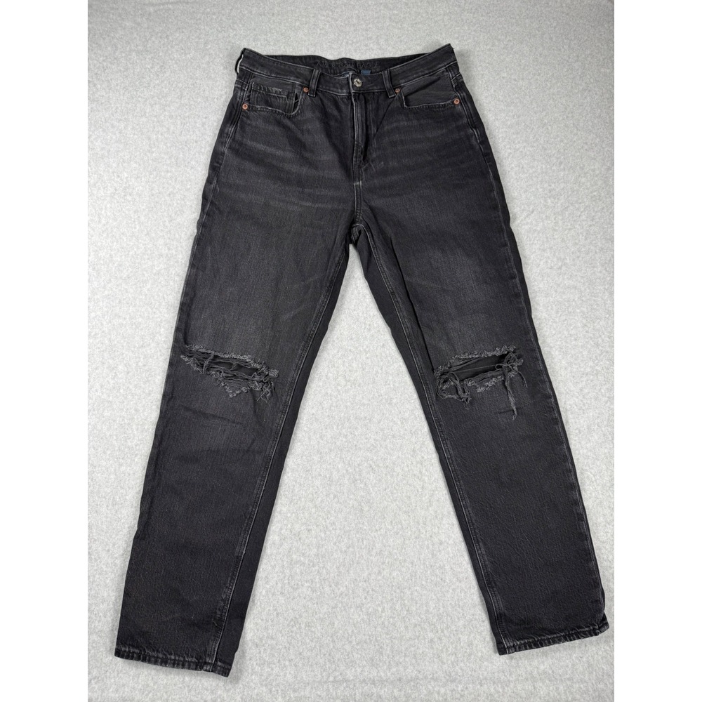 American‎ Eagle Mom Jean 10 Black Distressed High Rise Vintage Grunge Aesthetic